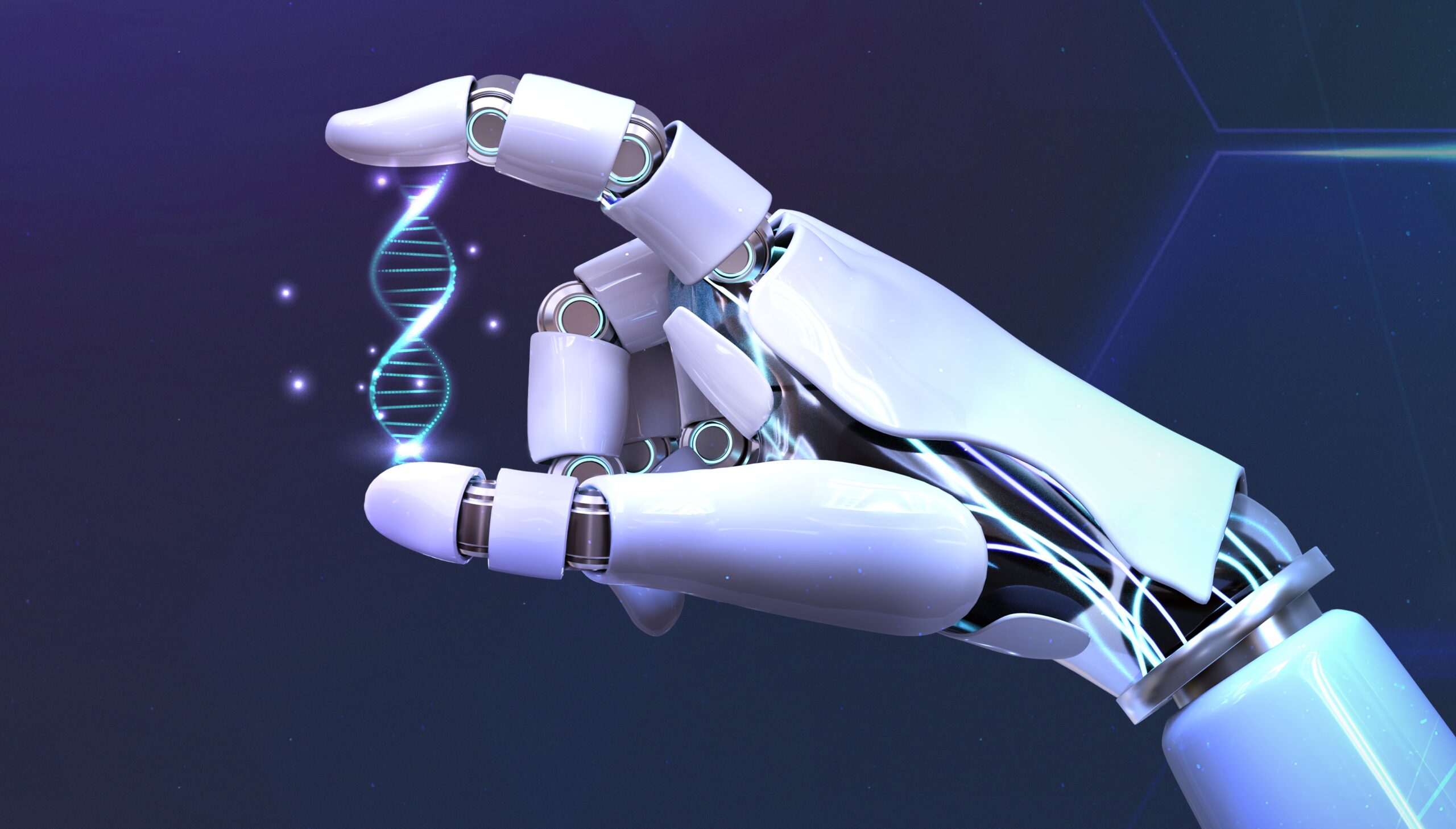 A robotic hand holding a piece of DNA