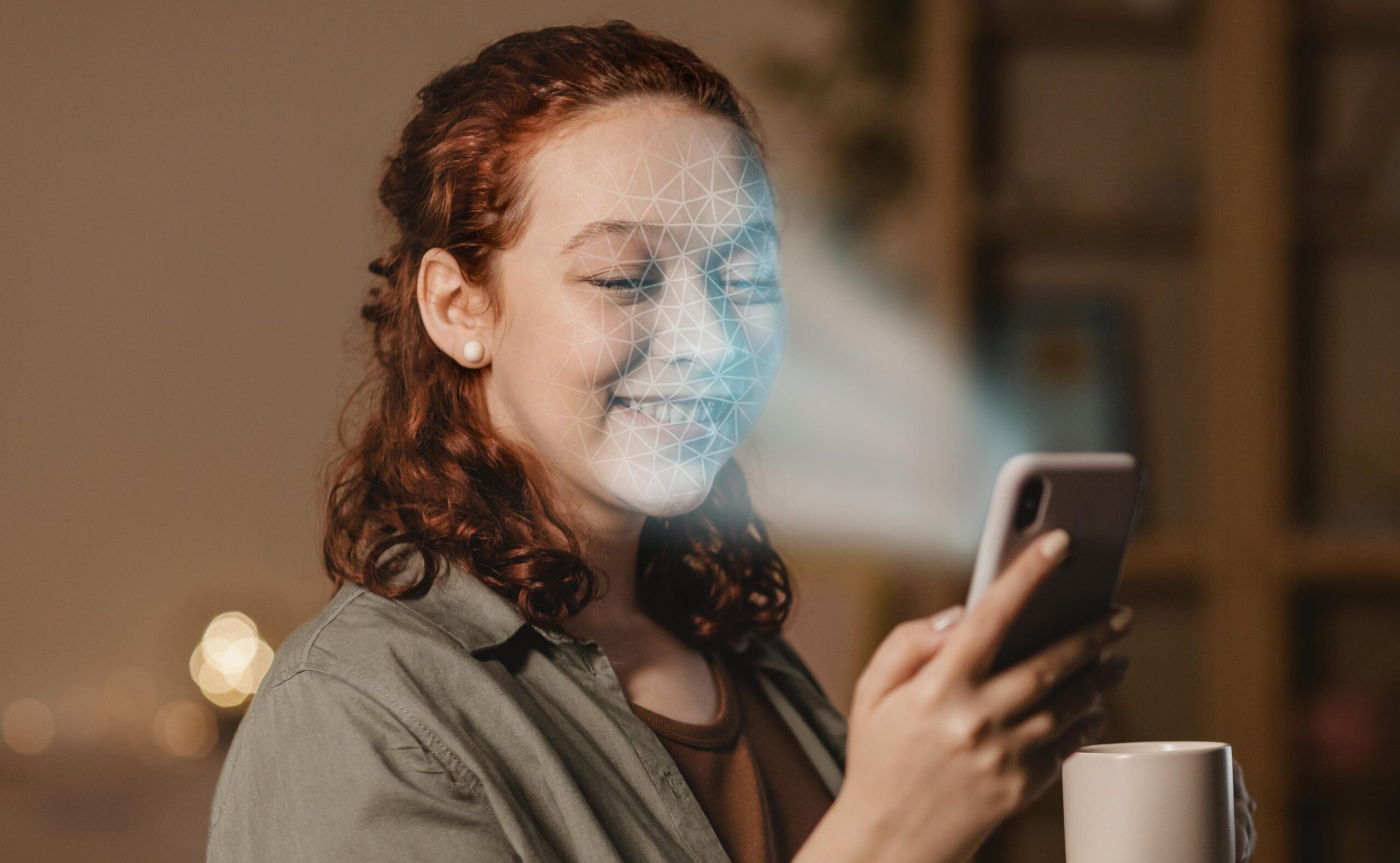 woman with phone scanning her face